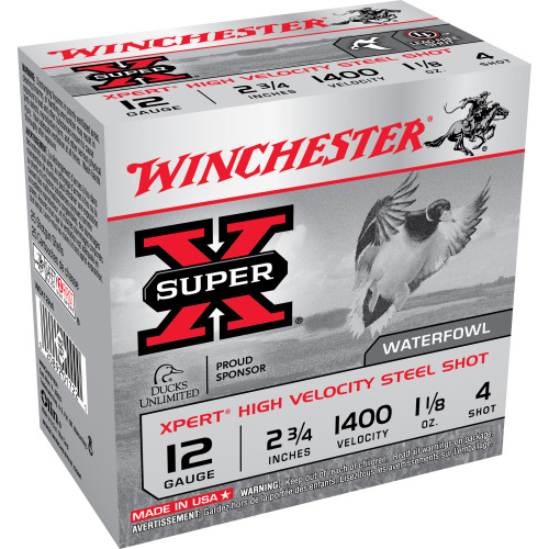 Winchester Xpert High Velocity Waterfowl 12 Gauge Ammo 2-3/4" #4 Steel Shot 1-1/8 oz Box of 25 - Image 1