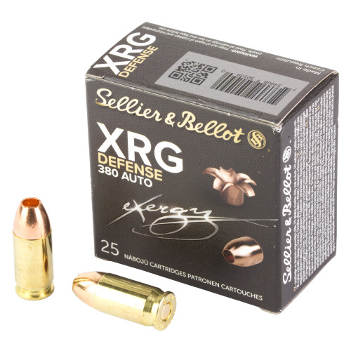 Sellier & Bellot XRG Defense 380 ACP Ammo 77 Grain Solid Hollow Point Lead Free Box of 25 - Image 1