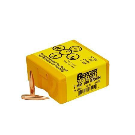 Berger VLD Target 7mm, 284 Caliber (284 Diameter) Bullets 180 Grain Jacketed Hollow Point Box of 100