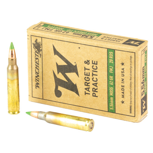 Winchester M855 5.56x45mm NATO Ammo 62 Grain FMJ Green Tip Box of 20