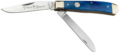 Boker Knives Traditional Series 2.0 Trapper Pocket Knife 3.25" Clip and Spey Point D2 Satin Blade Bone Handle Blue