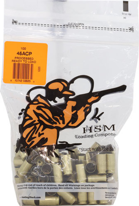 UNPRIMED 100 PACKHSM BRASS 45 ACP ONCE FIRED