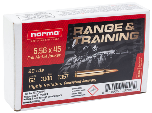Norma 5.56x45mm NATO Ammo 62gr FMJ 20/10