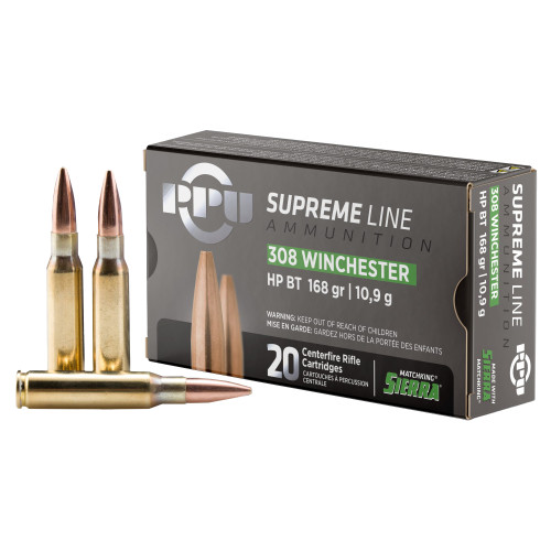 Prvi Partizan Supreme 308 Winchester Ammo 168 Grain Hollow Point Boat Tail Box of 20