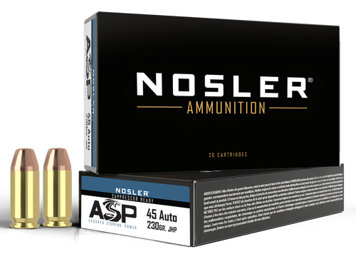 Nosler ASP 45 ACP Ammo 230 Grain Jacketed Hollow Point Box of 50