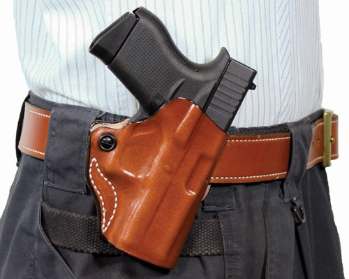 DeSantis Gunhide Mini Scabbard OWB Holster Right Hand Glock 26, 27, 33 Leather Tan