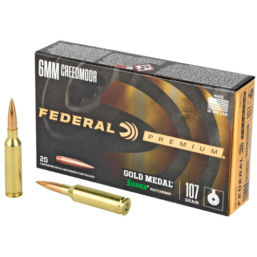 Federal Premium Gold Medal 6mm Creedmoor Ammo 107 Grain Sierra MatchKing Jacketed Hollow Point Box of 20 - Image 1