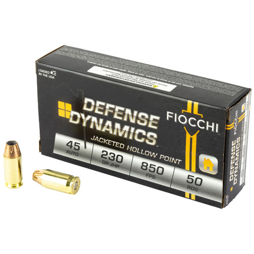 Fiocchi Defense Dynamics 45 ACP Ammo 230 Grain Jacketed Hollow Point Box of 50