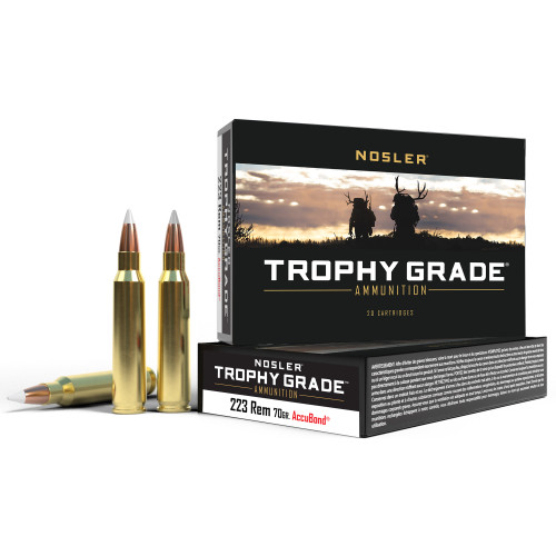 Nosler Trophy Grade 223 Remington Ammo 70 Grain Nosler AccuBond Bonded Polymer Tip Box of 20