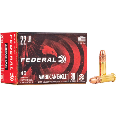 Federal American Eagle .22 LR Ammo 38 Grain Copper Plated Hollow Point Box of 40