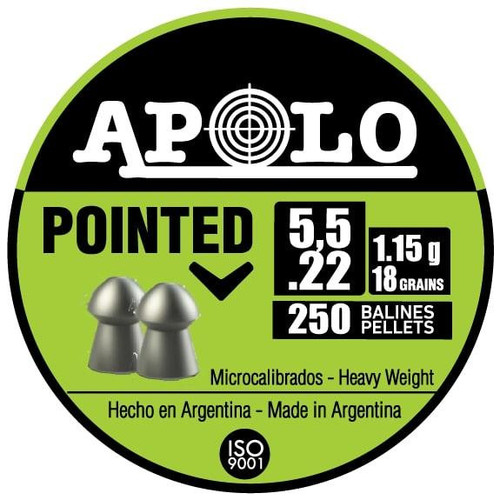 Hatsan Apolo Pointed Air Gun Pellets .22 Caliber 18 Grain 250 Count (Suitable for Competition)