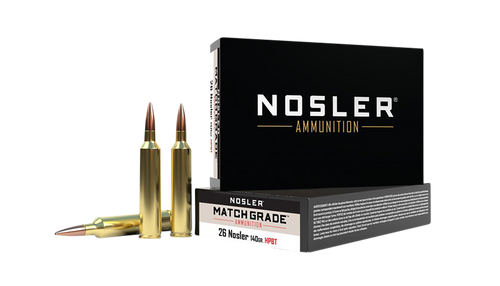 Nosler Match Grade 26 Nosler Ammo 140 Grain Nosler Custom Competition Jacketed Hollow Point Box of 20