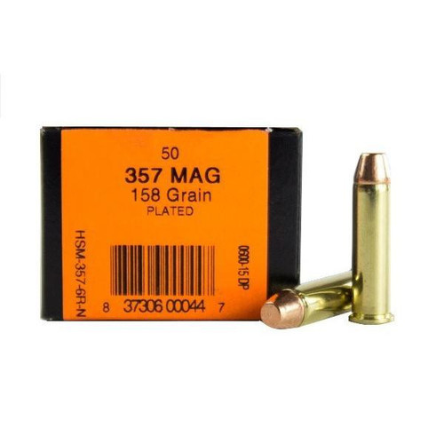 HSM Ammo .357 Magnum Ammunition 158 Grain Plated Flat Point 50 Count