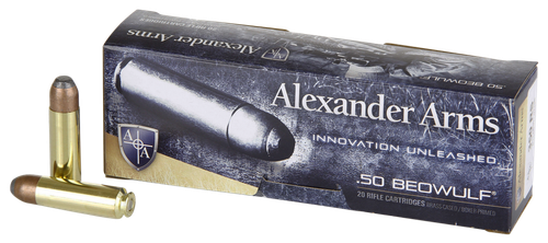 Alexander Arms .50 Beowulf Ammo 400 Grain Hawk Flat Point Box of 20