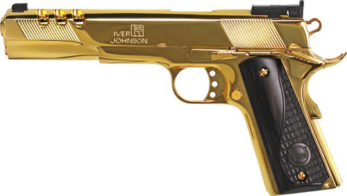 Iver Johnson Eagle XL .45 ACP Pistol 6" Barrel 8+1 Round Gold Frame Black Wood Grip