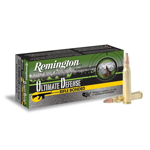 Remington Ultimate Defense 223 Remington Ammo 62 Grain Remington Core-Lokt Ultra Bonded Bonded Round Nose Box of 20