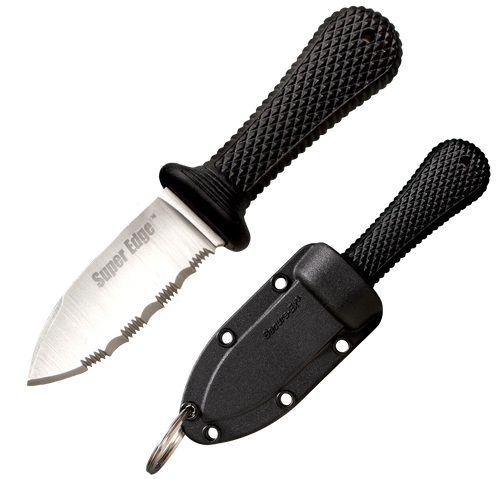 Cold Steel Super Edge Fixed Blade Knife 2" Fully Serrated Clip Point AUS-8 Stainless Blade Kray-Ex Handle Black