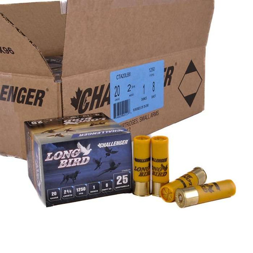 Challenger Ammo Long Bird 20 Gauge Ammo 2-3/4" #8 1 oz 1250 fps Case of 250