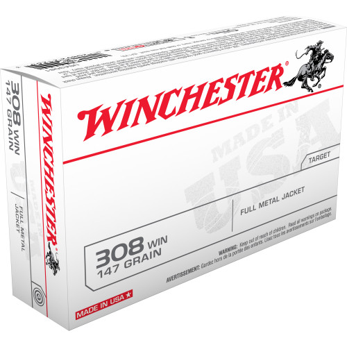 Winchester White Box USA 308 Winchester Ammo 147 Grain Full Metal Jacket Box of 20 - Image 1