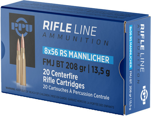PPU 8x56R Mannlicher Ammo 208 Grain FMJ Box of 20