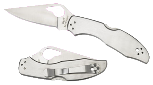 Spyderco Byrd Meadowlark 2 Pocket Knife 2.93" Clip Point 8Cr13MoV Satin Blade Stainless Steel Handle