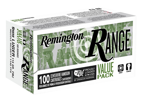 Remington Range Handgun Ammunition 9mm Luger 115gr FMJ 100 Rounds