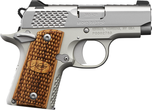 Kimber Micro Raptor 380 ACP Pistol 2.75" Barrel 7+1 Round Silver Slide Wood Grip Silver Frame