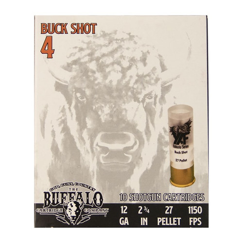 Buffalo Cartridge Company 12 Gauge 2-3/4" 27 Pellet 4 Buck Shot 10/Box Buffalo Cartridge Company 12 Gauge 2-3/4" 27 Pellet 4 Buck Shot 10/Box