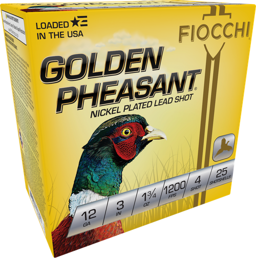 Fiocchi Golden Pheasant 12 Gauge Ammo 3" #4 Nickel Plated Lead Shot 1-3/4 oz Box of 25