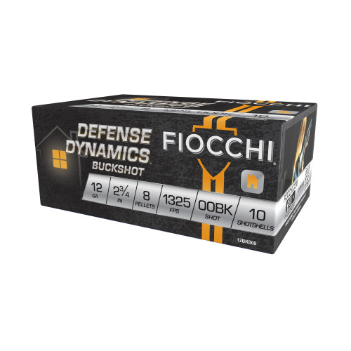 Fiocchi Defense Dynamics 12 Gauge Ammo 2-3/4" #00 Buckshot 8 Pellets Box of 10 - Image 1