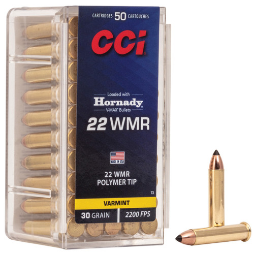 CCI 22 Winchester Magnum Rimfire (WMR) Ammo 30 Grain Poly-Tip V-Max Box of 50