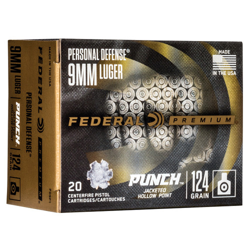 Federal Personal Defense Punch 9mm Luger Ammo 124 Grain JHP Box of 20