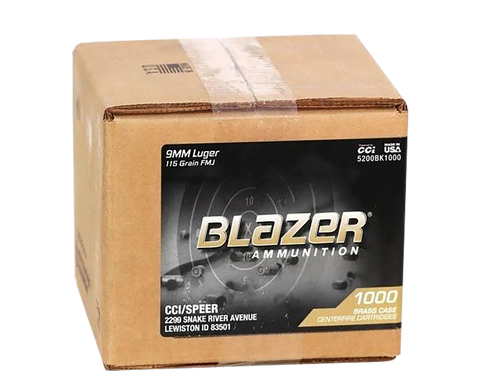 CCI Blazer Brass 9mm Luger Ammunition 115 Grain FMJ 1000 Count Loose Pack