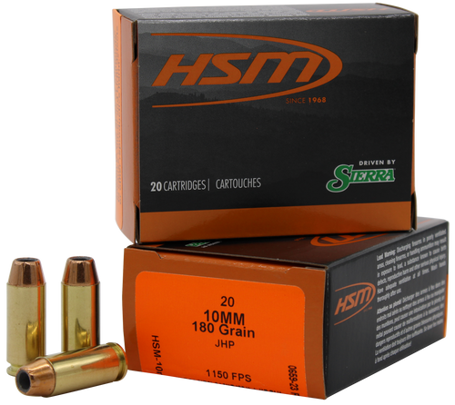 HSM Ammo Pro Pistol Hunter 10mm Auto Ammunition 180 Grain JHP Box of 20