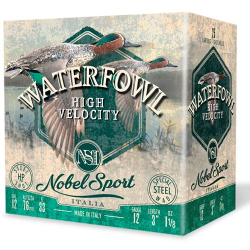 Nobel Sport Steel Waterfowl 12 Gauge Ammo 3" #4 Steel Shot 1-1/8 oz Box of 25