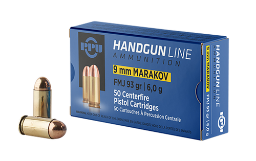 PPU 9x18mm (9mm Makarov) Ammo 93 Grain Full Metal Jacket Box of 50