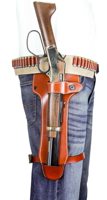 DeSantis Premium Western Rig OWB Holster Ambidextrous Henry, Rossi, Winchester Randall, Chiappa Mare's Leg Rifle Leather Tan