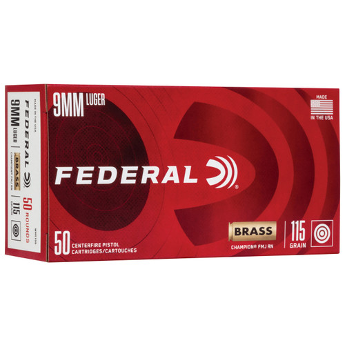 Federal Champion 9mm Luger Ammunition 115 Grain FMJ Box of 50