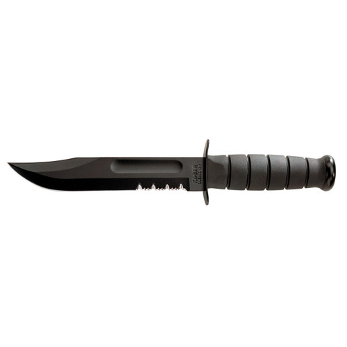 Ka-Bar Fighting Knife 7" Partially Serrated 1095 Cro-Van Blade Kraton G Handle Black