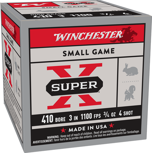 Winchester Super X High Brass 410 Ammo 3" #4 Lead Shot 3/4 oz Box of 25