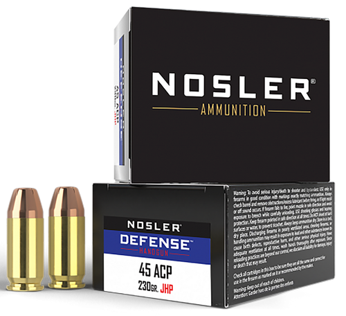 Nosler Defense .45 ACP +P Ammunition 230 Grain Bonded Jacketed Hollow Point Box of 20