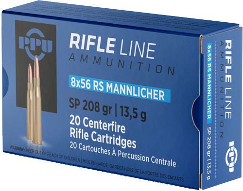 PPU 8x56R Mannlicher Ammo 208 Grain JSP Box of 20