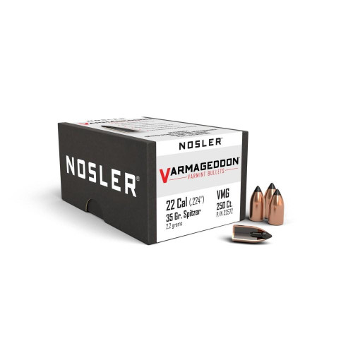 Nosler Varmageddon 22 Caliber (224 Diameter) Bullets 35 Grain Flat Base Tipped Box of 250