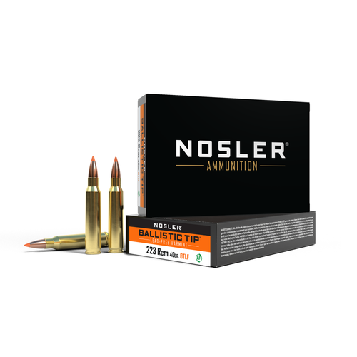 Nosler BT Varmint 223 Remington Ammo 40 Grain Nosler Ballistic Tip Polymer Tip Lead Free Box of 20