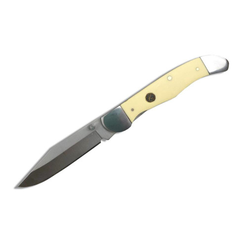 American Buffalo Knife & Tool Roper Pecos Pocket Knife 3.5" Clip Point 1065 Satin Blade Delrin Handle Yellow
