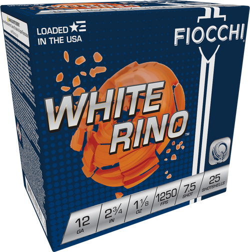 Fiocchi White Rino 12 Gauge Ammo 2-3/4" 1-1/8 oz #7.5 Shot 25/ct