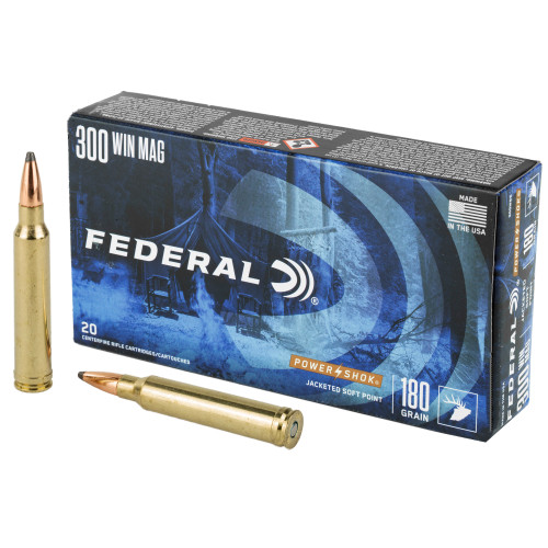 Federal Power-Shok 300 Winchester Magnum Ammo 180 Grain Jacketed Soft Point Box of 20