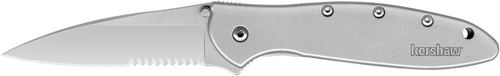 Kershaw Leek Assisted Opening Pocket Knife 3" Serrated Wharncliffe Sandvik 13C26 Stainless Steel Blade Stainless Steel Handle Silver Kershaw Leek Assisted Opening Pocket Knife 3" Serrated Wharncliffe Sandvik 13C26 Stainless Steel Blade Stainless Steel Handle Silver