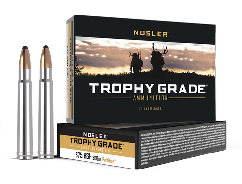 Nosler Safari .375 H&H Magnum Ammo 300 Grain Partition 2450 fps Box of 20