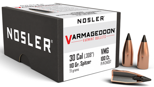 Nosler Varmageddon 30 Caliber (308 Diameter) Bullets 110 Grain Flat Base Tipped Box of 100